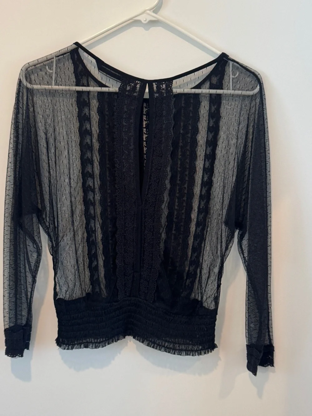 Zara Black Sheer Lace-Panel Long Sleeve Top open on the back Size XS